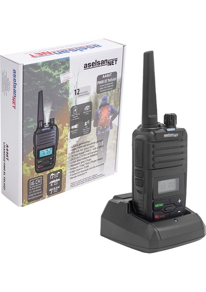 Aselsan A446T Vox Özellikli 16 Kanal 12 Km Ekranlı Tekli Set El Telsizi (Pmr 4 - BKS9937-3606