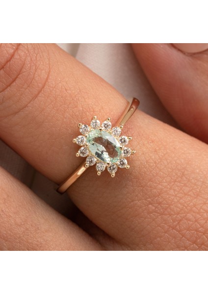 1.05 Karat Green Topaz Taşlı 0.30 Karat Pırlanta(Signty)Taşlı Vintage Tasarım 925 Ayar Gümüş Yüzük