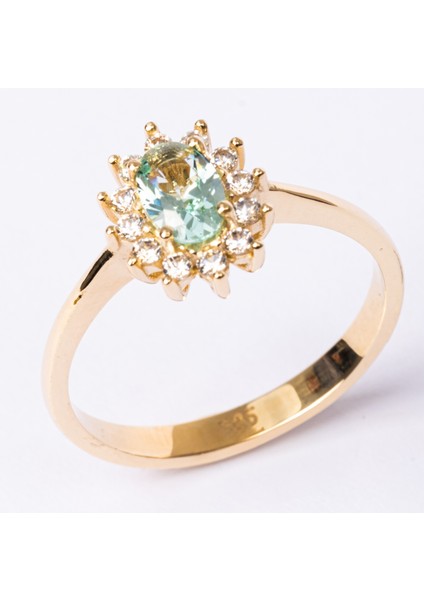 1.05 Karat Green Topaz Taşlı 0.30 Karat Pırlanta(Signty)Taşlı Vintage Tasarım 925 Ayar Gümüş Yüzük
