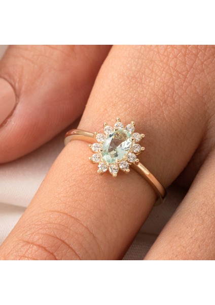 1.05 Karat Green Topaz Taşlı 0.30 Karat Pırlanta(Signty)Taşlı Vintage Tasarım 925 Ayar Gümüş Yüzük