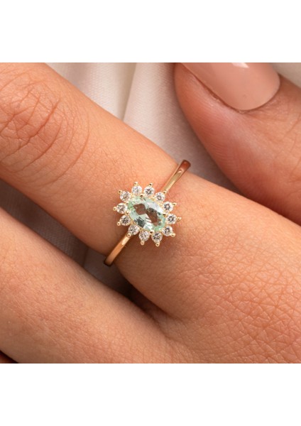 1.05 Karat Green Topaz Taşlı 0.30 Karat Pırlanta(Signty)Taşlı Vintage Tasarım 925 Ayar Gümüş Yüzük