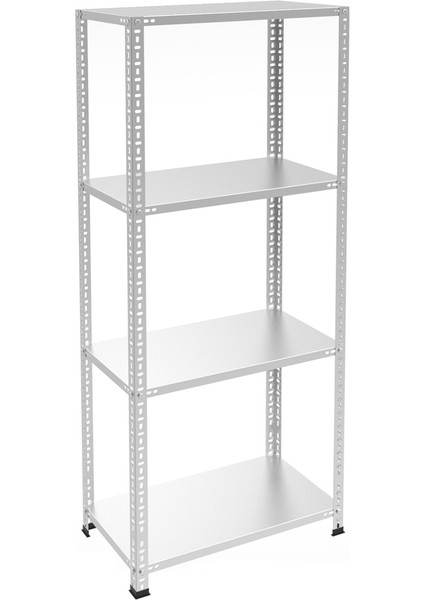 4 Katlı Galvaniz Çelik Raf - Depo, Arşiv, Kiler, Dosya, Market Rafı - 31x60 cm-100 cm-1.00 mm