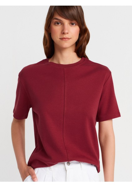 31218 Dikiş Detaylı T-Shirt-Açık Bordo