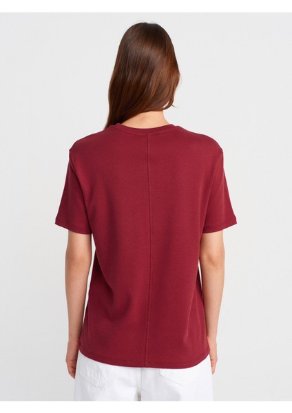 31218 Dikiş Detaylı T-Shirt-Açık Bordo fiyatları