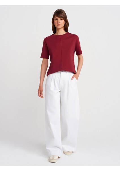 31218 Dikiş Detaylı T-Shirt-Açık Bordo fırsatları
