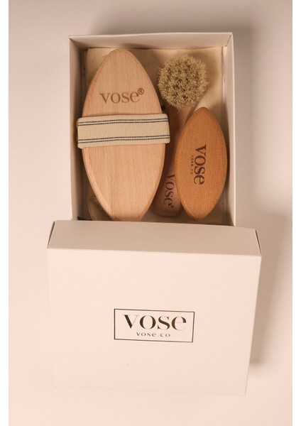 3' Lü Set Doğal At Kılı Fırçası (Vanilla) + Yüz Fırçası + Tırnak Fırçası