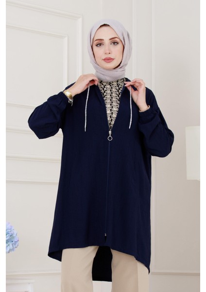 Kapüşonlu Fermuarlı Zeze Kap-Lacivert fırsatları