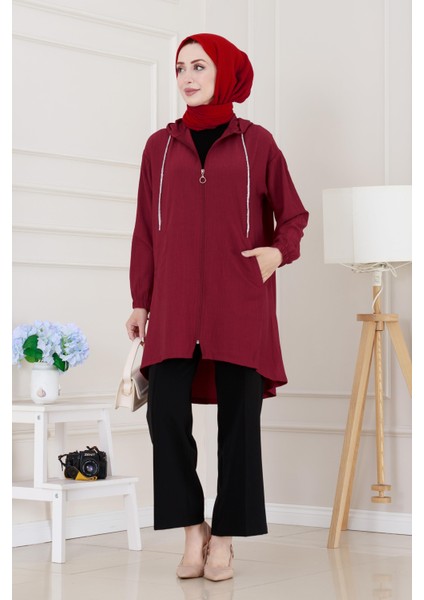 Kapüşonlu Fermuarlı Zeze Kap-Bordo fiyatları