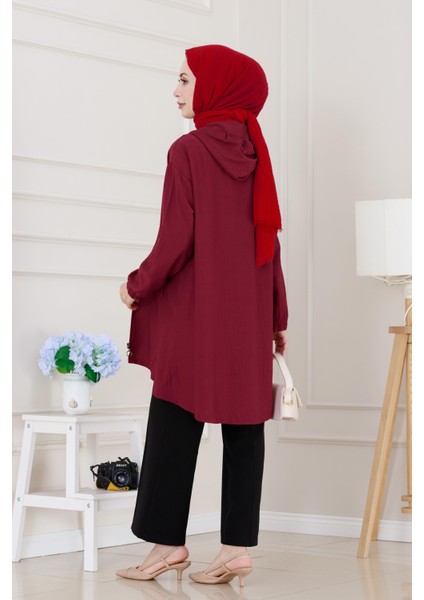 Kapüşonlu Fermuarlı Zeze Kap-Bordo indirimleri