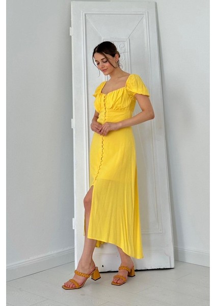 Fh Fashionhere Sarı Prenses Yaka Elbise