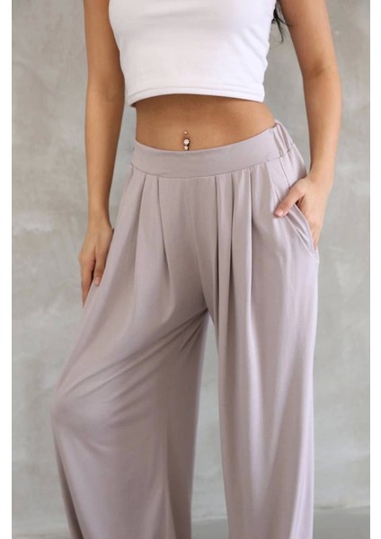 Fh Fashionhere Osy Modal Yumuşak Dokulu Kumaş Boru Paça Salaş Eşofman - Bej