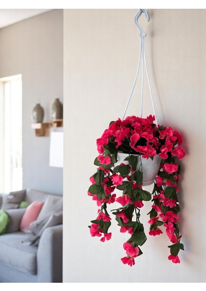 Yapay Çiçek Askılı Saksıda Balkon Çiçeği Sarkan Menekşe Begonvil Dekoratif Yapay Çiçek 75 cm