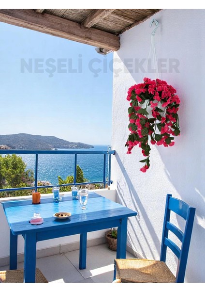 Yapay Çiçek Askılı Saksıda Balkon Çiçeği Sarkan Menekşe Begonvil Dekoratif Yapay Çiçek 75 cm