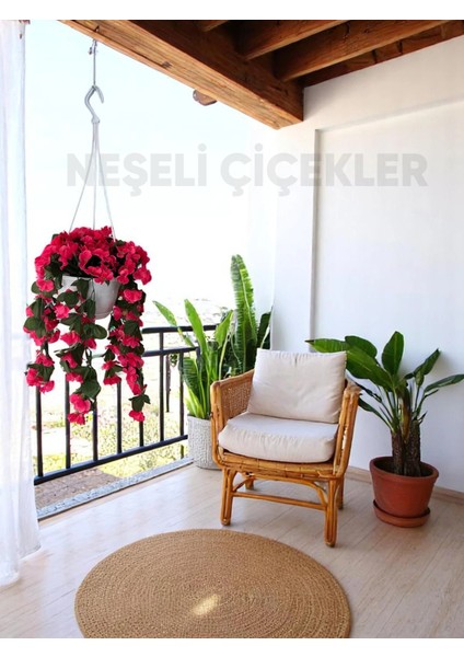 Yapay Çiçek Askılı Saksıda Balkon Çiçeği Sarkan Menekşe Begonvil Dekoratif Yapay Çiçek 75 cm