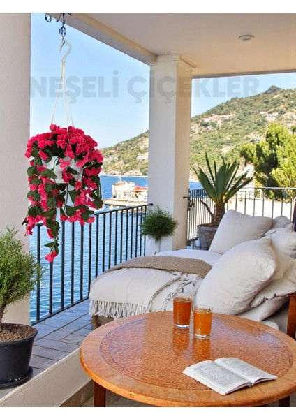 Yapay Çiçek Askılı Saksıda Balkon Çiçeği Sarkan Menekşe Begonvil Dekoratif Yapay Çiçek 75 cm