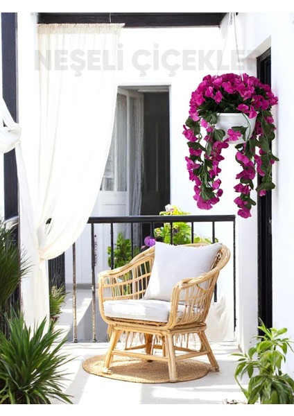 Yapay Çiçek Askılı Saksıda Balkon Çiçeği Sarkan Menekşe Begonvil Dekoratif Yapay Çiçek 75 cm