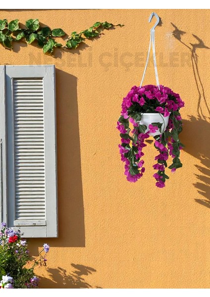 Yapay Çiçek Askılı Saksıda Balkon Çiçeği Sarkan Menekşe Begonvil Dekoratif Yapay Çiçek 75 cm