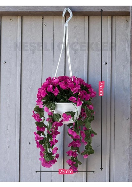 Yapay Çiçek Askılı Saksıda Balkon Çiçeği Sarkan Menekşe Begonvil Dekoratif Yapay Çiçek 75 cm