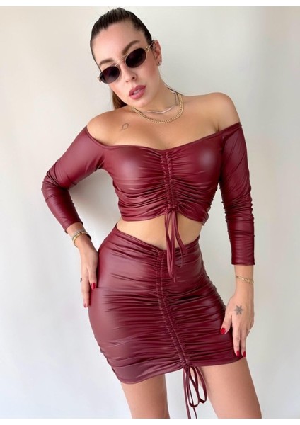 Fh Fashionhere Kadın Büzgülü Deri Etek Takım Fırsat Ürün fiyatları