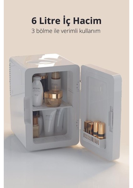 KRF-2505 LED Işıklı Taşınabilir Soğuk - Sıcak Ayarlı Kozmetik Mini Buzdolabı