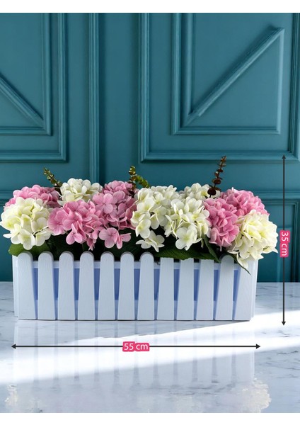 Yapay Çiçek Balkon Çiçeği Islak Ortanca Kaliteli Plastik Beyaz Balkon Askılı Saksı 55X40 cm Bahçe Dekor