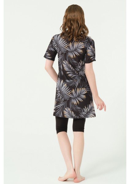 Üstü Desenli Yarı Kapalı Tesettür Mayo 24712-25 Antrasit fiyatları