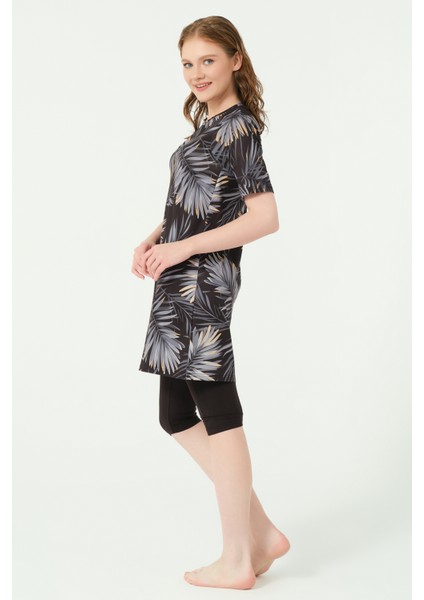 Üstü Desenli Yarı Kapalı Tesettür Mayo 24712-25 Antrasit modelleri