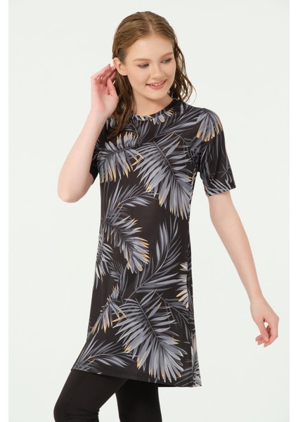 Üstü Desenli Yarı Kapalı Tesettür Mayo 24712-25 Antrasit fırsatları