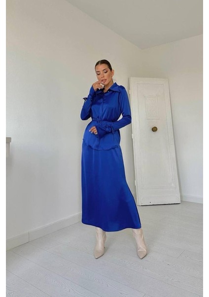 Fh Fashionhere Saks Biyeli Gömlek ve Etek Takım
