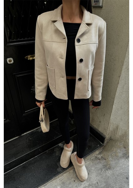 Fh Fashionhere Süet Crop Ceket Cep Detaylı - Taş modelleri