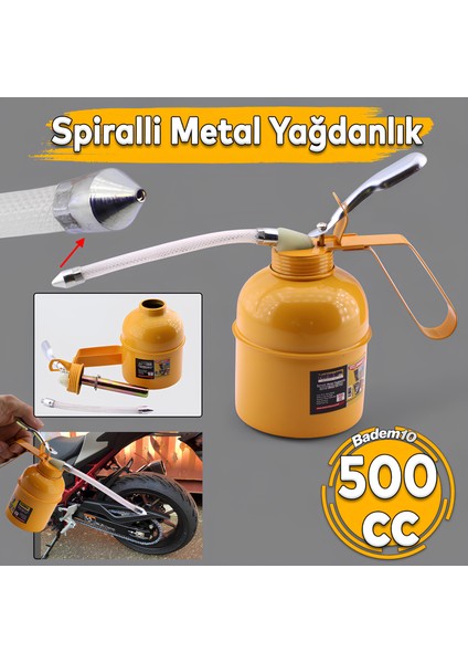 500 ml Araba Makine Atölye Yağdanlığı Spiralli Metal Gövdeli Yağdanlık Uçlu Yağ Pompası