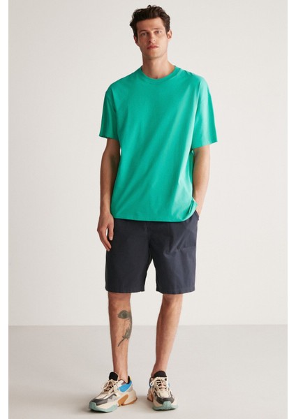 Jett Erkek Oversize Fit %100 Pamuk Kalın Dokulu Yeşil T-shirt fırsatları