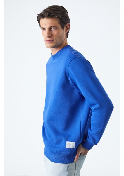 Travis Erkek Yumuşacık Kumaşlı Regular Fit Yuvarlak yakalı Saks Mavi Sweatshirt