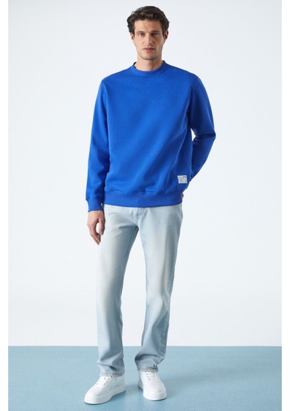 Travis Erkek Yumuşacık Kumaşlı Regular Fit Yuvarlak yakalı Saks Mavi Sweatshirt