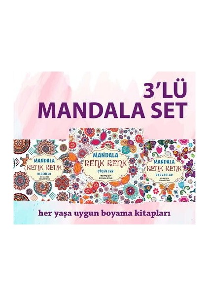 Set Mandala Renk Renk Desenler Çiçekler Hayvanlar