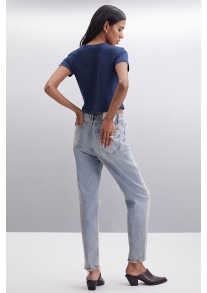 YASMIN Kadın Slim Lacivert Bluz