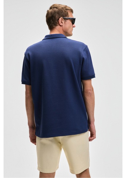 Laporte Erkek Dokulu Kumaşlı Slim Fit Lacivert Polo Yaka T-Shirt