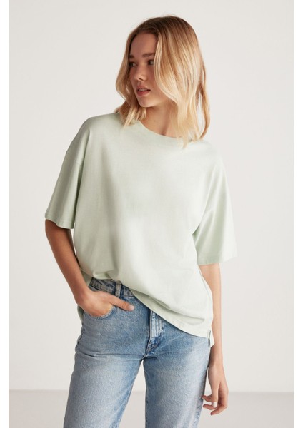 Jemmy Kadın Basic Süprem Dokuma Relaxed %100 Organik Pamuk Mint Yeşil T-shirt