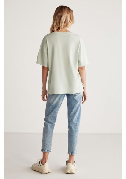 Jemmy Kadın Basic Süprem Dokuma Relaxed %100 Organik Pamuk Mint Yeşil T-shirt