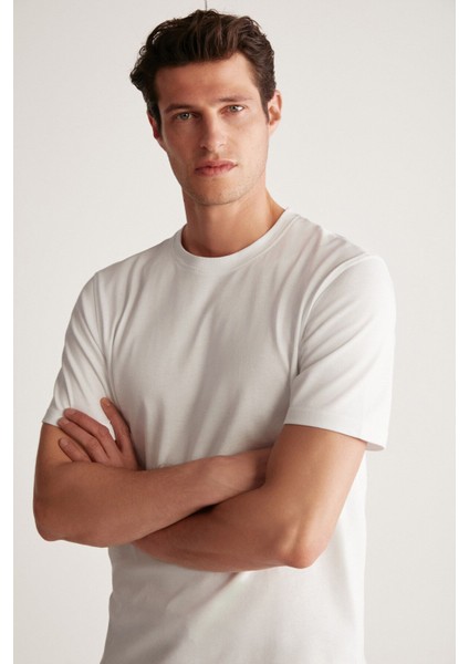 Rudy Erkek Slim Fit %100 Pamuklu Orta Kalınlıkta Beyaz T-Shirt indirimleri