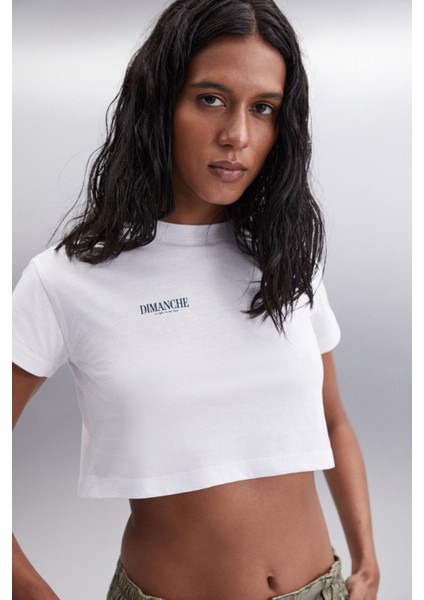 MORAN Kadın %100 Pamuk Beyaz / Yeşil T-Shirt fırsatları