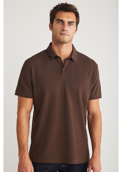 Eddıe Erkek Slim Fit %100 Pamuk Acı Kahve Polo Yaka T-shirt fırsatları