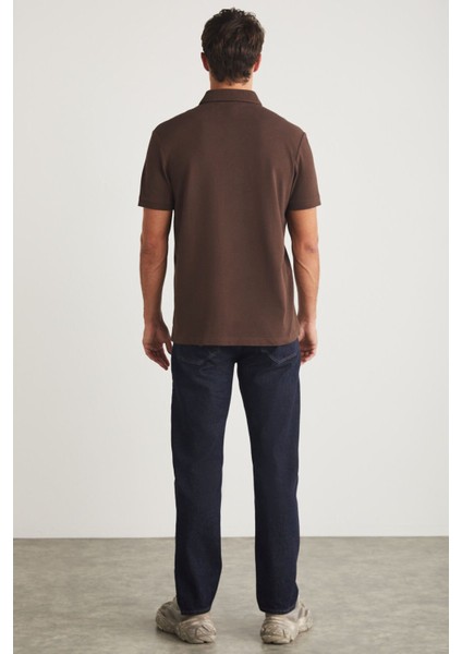 Eddıe Erkek Slim Fit %100 Pamuk Acı Kahve Polo Yaka T-shirt indirimleri