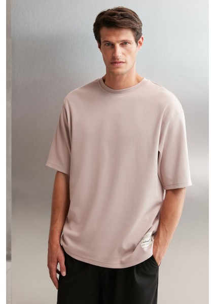 Joel Erkek %100 Organik Pamuklu Kalın Kumaşlı Özel Dokulu Etiket Detaylı Oversize Pembe T-shirt fiyatları