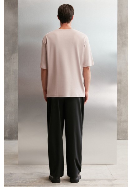 Joel Erkek %100 Organik Pamuklu Kalın Kumaşlı Özel Dokulu Etiket Detaylı Oversize Pembe T-shirt indirimleri