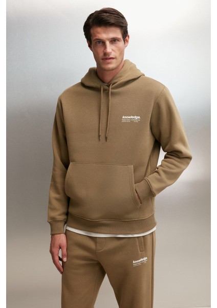 Martel Erkek Yumuşacık Içi Polarlı Baskılı Regular Kordonlu Haki Sweatshirt