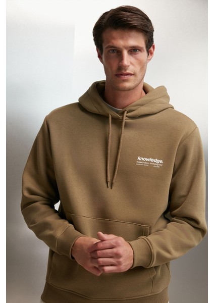 Martel Erkek Yumuşacık Içi Polarlı Baskılı Regular Kordonlu Haki Sweatshirt fiyatları