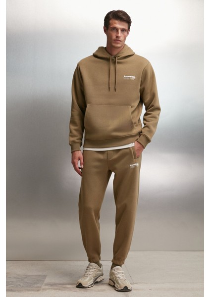 Martel Erkek Yumuşacık Içi Polarlı Baskılı Regular Kordonlu Haki Sweatshirt modelleri