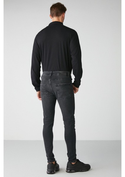 Faır Erkek Yıpratmalı Skınny Kalıplı Kalın Dokulu Esnek Gri Jeans