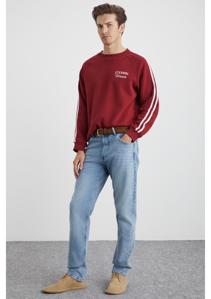 Brıstol Erkek 3 Iplik Içi Şardonlu Regular Sırt Baskı Detaylı Kol Şeritli Bordo Sweatshirt fiyatları
